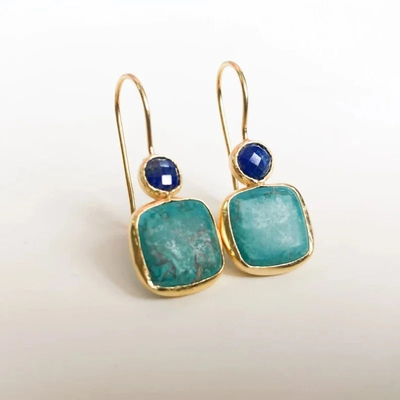 Vintage Gold Ornate Turquoise Earrings