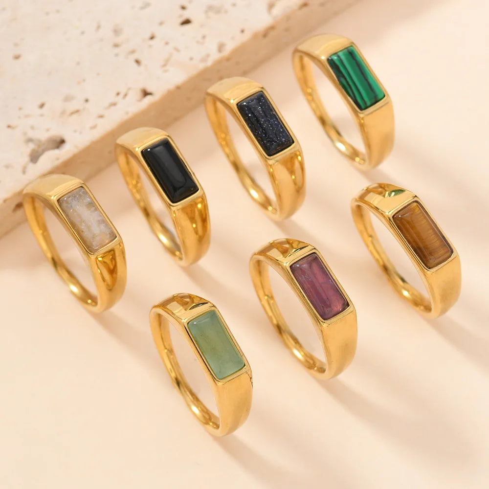 Sleek Rectangular Gemstone Gold Rings