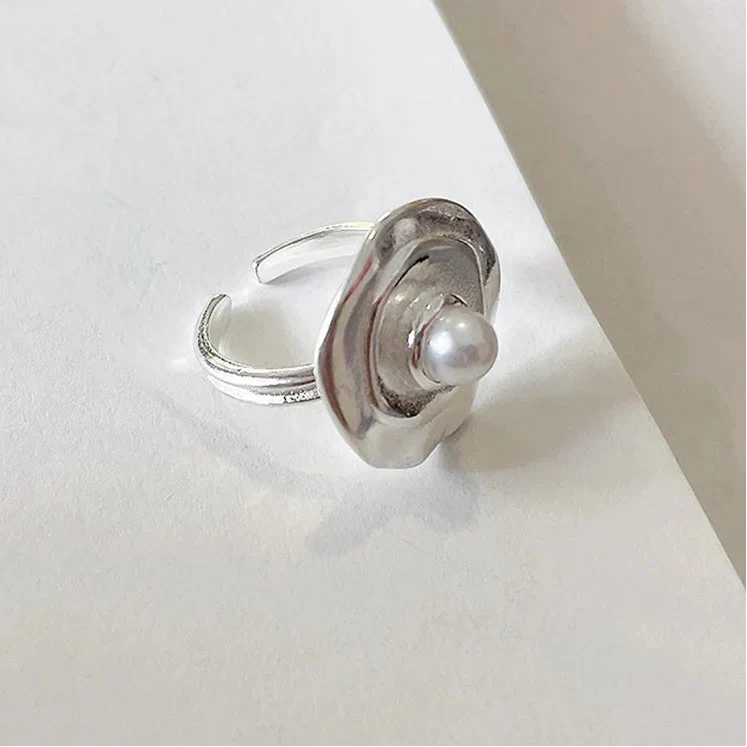 Silver Orbit Pearl Adjustable Ring